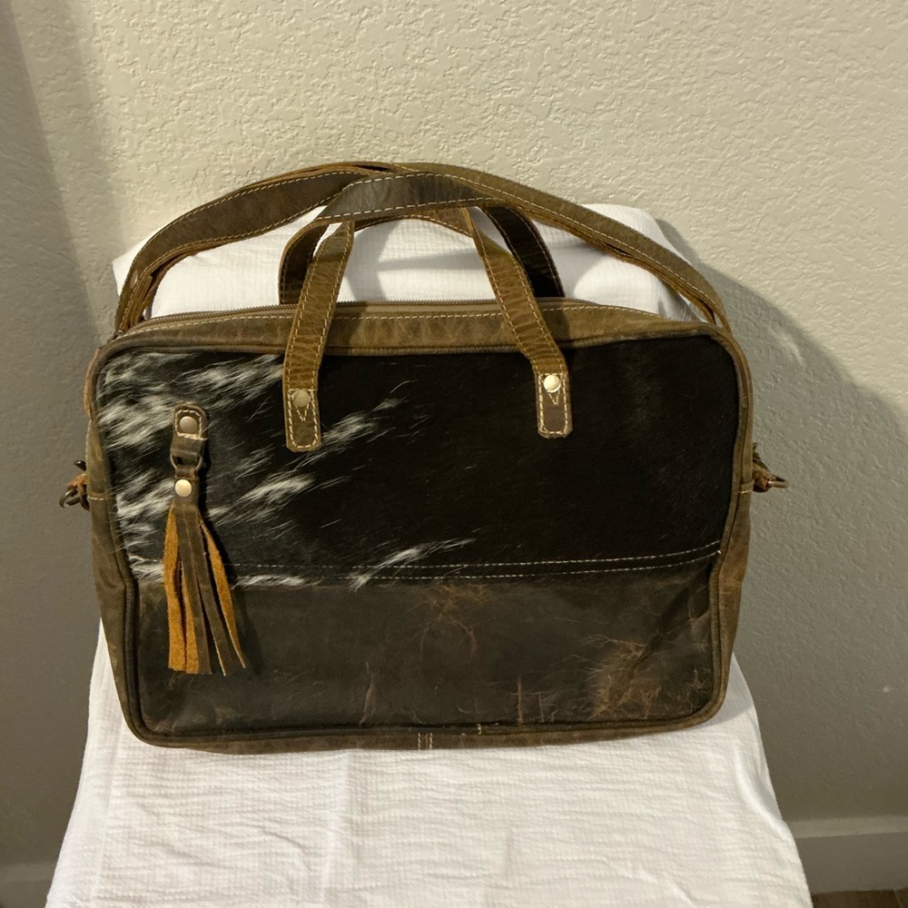 Myra Bag Black and Brown Distressed Leather Sombre Hues Laptop Bag